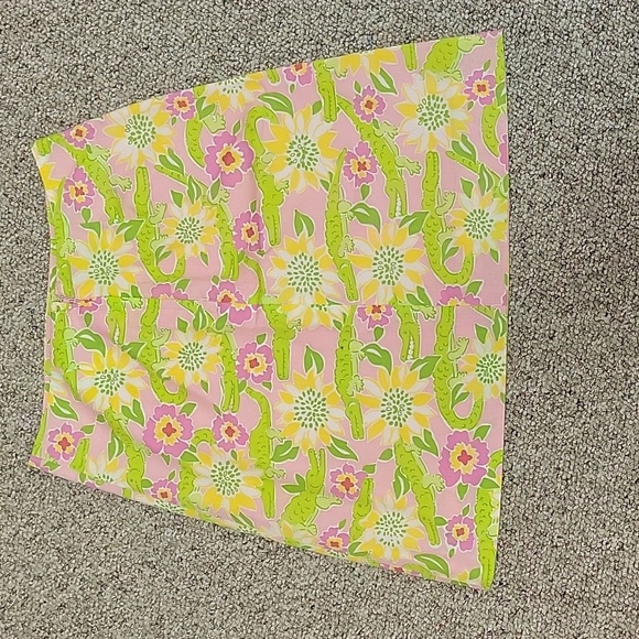 Lilly Pulitzer Vintage Pink Green Cotton Alligator Print Skirt. women's Sz 0 - Picture 2 of 6